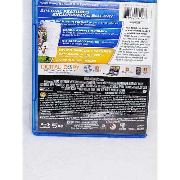 Invictus Morgan Freeman & Matt Damon Blu Ray DVD 2 Disk Movie Bundle No Scratch - Picture 4 of 7